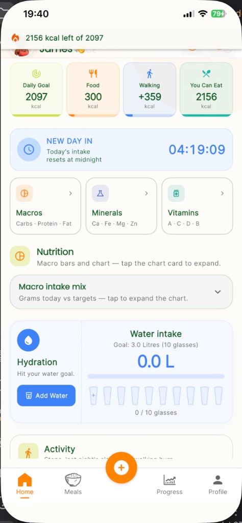 Fitness360 daily nutrition dashboard